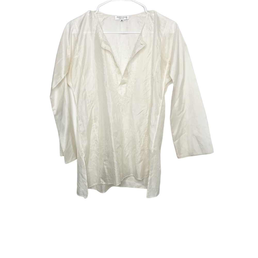 PHELGYE silk top ivory embroidered size 36 h